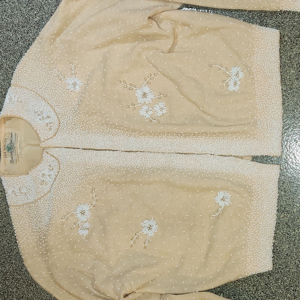 Gene Shelly’s Miss Boutique 1950's Vintage Knitted Beaded Cardigan Sweater